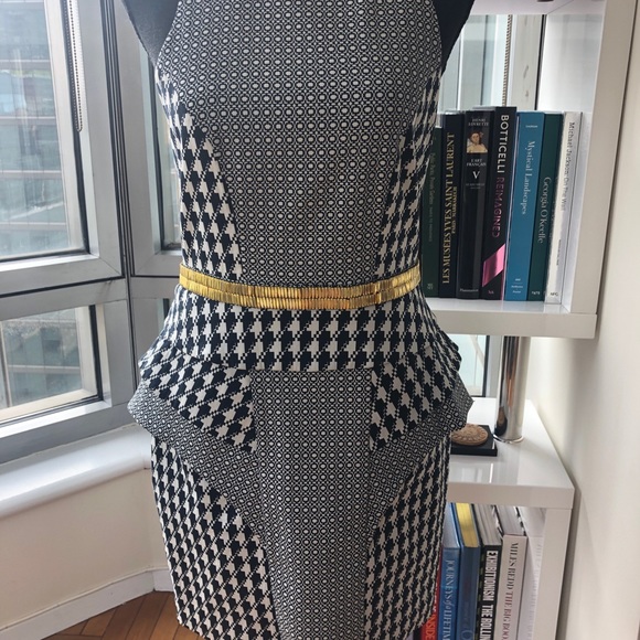 SASS & BIDE HOUNDSTOOTH DRESS WITH GOLD METAL TRIM - Picture 5 of 6